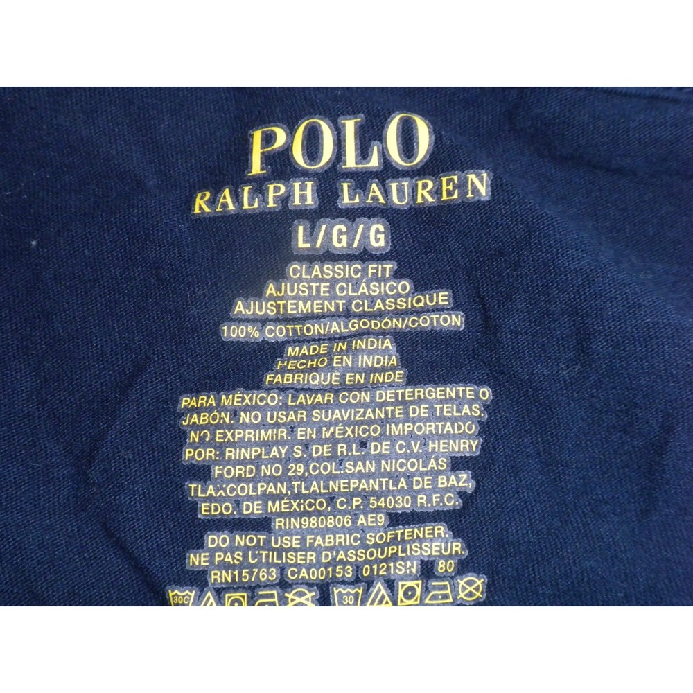 Polo Ralph Lauren Mens T-Shirt L Blue Classic Fit V Neck Short Sleeve Pony Ivy - Picture 9 of 12